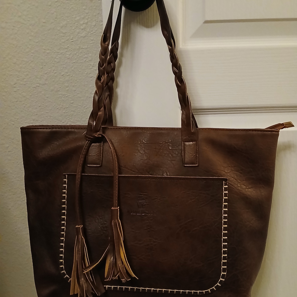 Weimeibaige Chic Brown Tote Bag with Tassel Accents